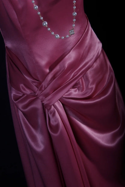 Spaghetti Straps Pink Satin Prom Dress A Line Evening Dress  P521