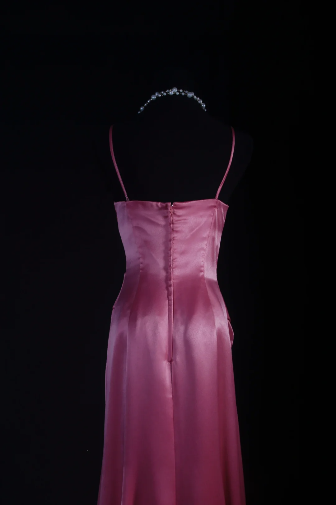Spaghetti Straps Pink Satin Prom Dress A Line Evening Dress  P521