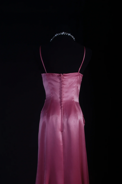 Spaghetti Straps Pink Satin Prom Dress A Line Evening Dress  P521