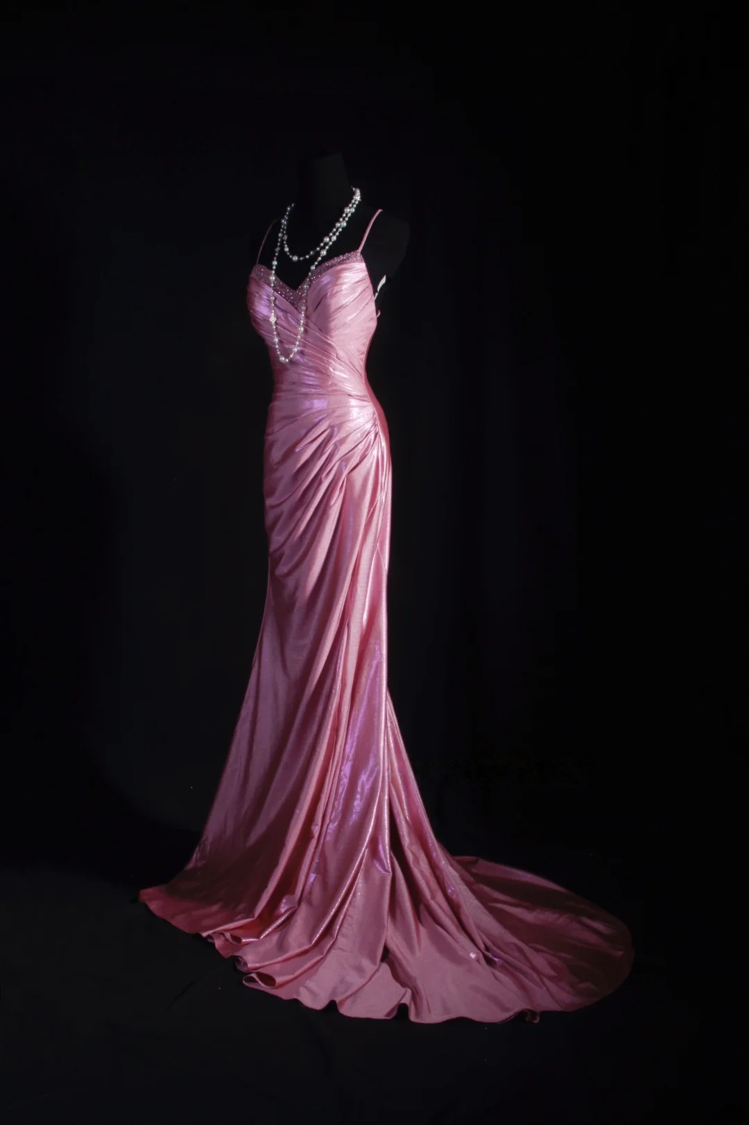 Spaghetti Straps Pink Mermaid Prom Dress Backless Evening Dress  P522