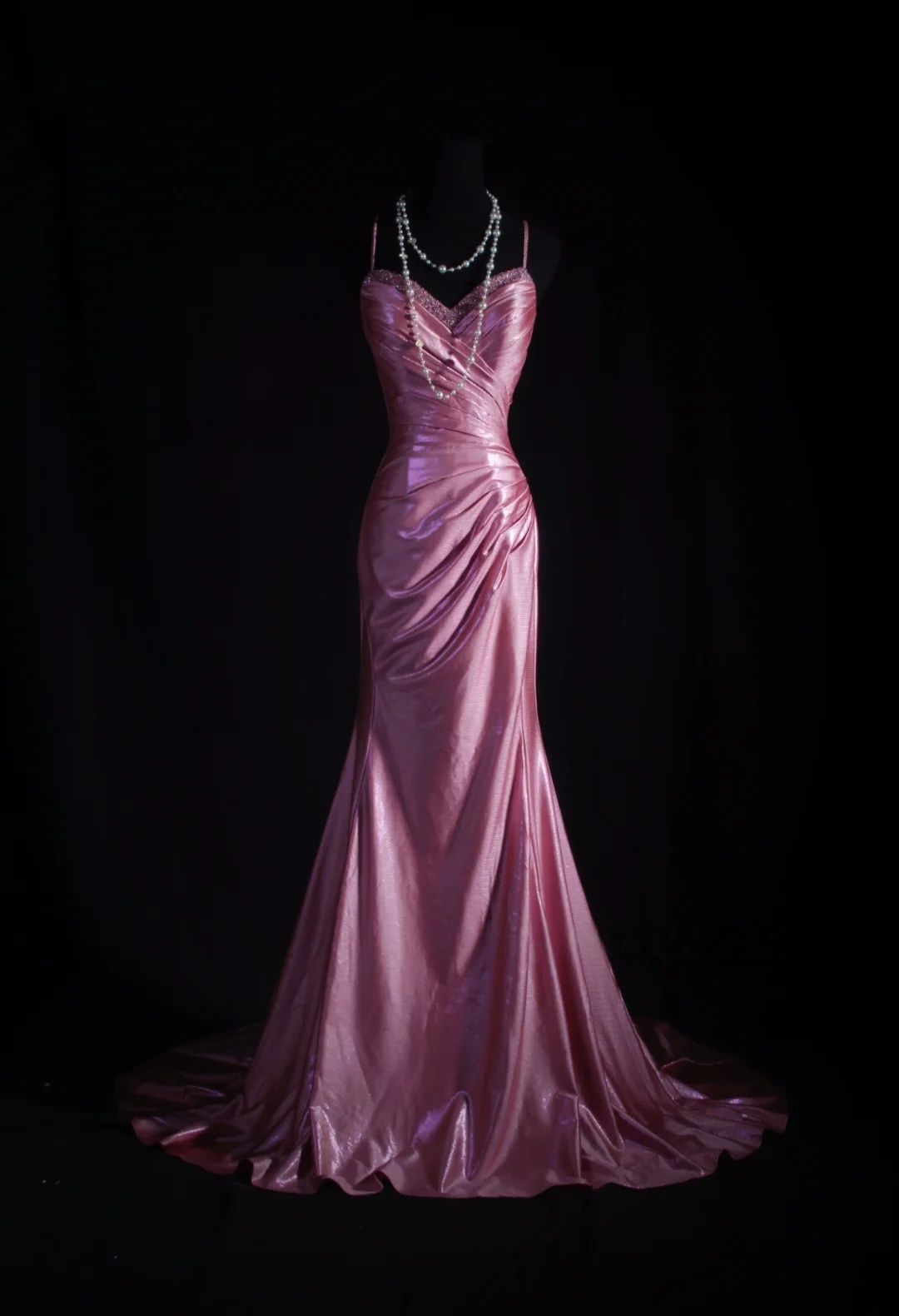 Spaghetti Straps Pink Mermaid Prom Dress Backless Evening Dress  P522