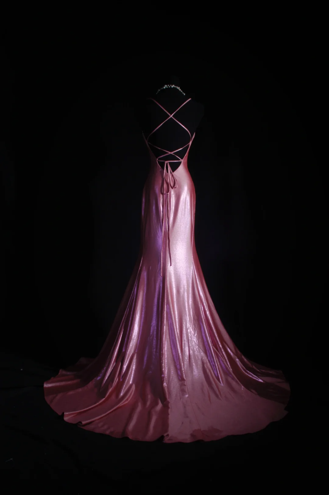 Spaghetti Straps Pink Mermaid Prom Dress Backless Evening Dress  P522