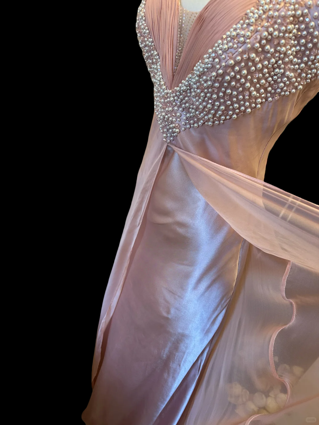 Pink Satin Chiffon Prom Dress With Pearls Formal Evening Dress Party Dress   P524