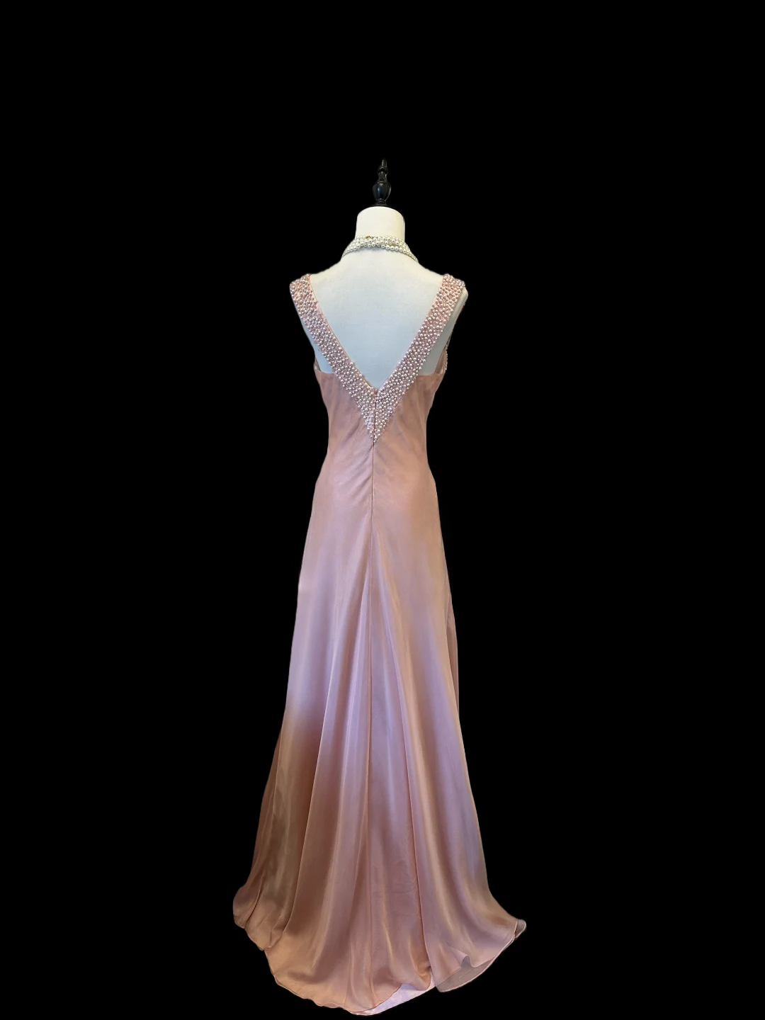 Pink Satin Chiffon Prom Dress With Pearls Formal Evening Dress Party Dress   P524