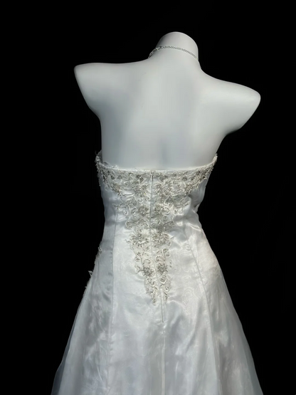 Strapless White Evening Dress With Applique Formal Party Dress Wedding Dress   P525