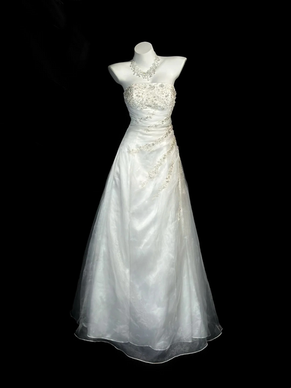 Strapless White Evening Dress With Applique Formal Party Dress Wedding Dress   P525