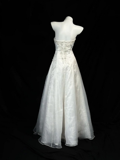 Strapless White Evening Dress With Applique Formal Party Dress Wedding Dress   P525