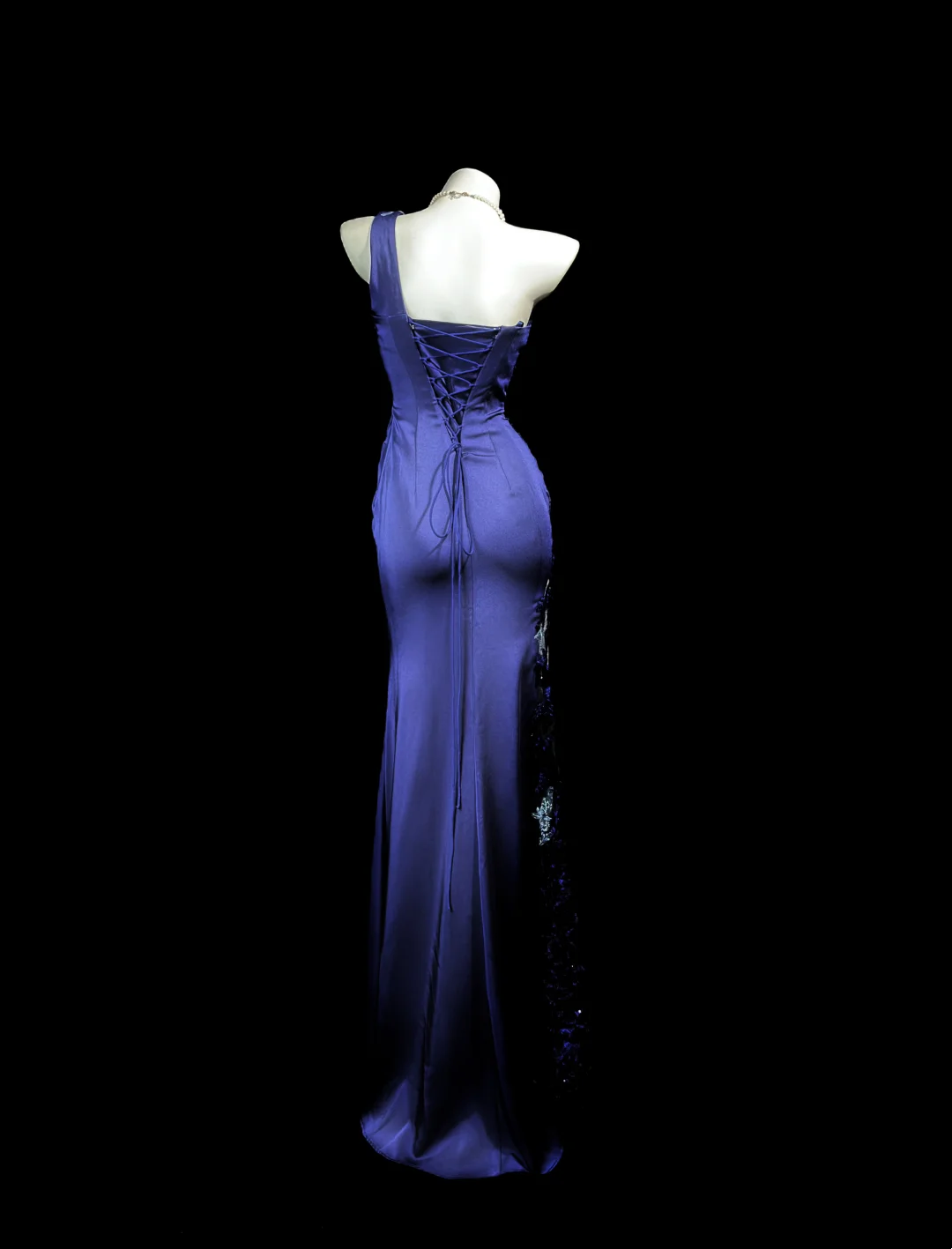 One Shoulder Sheath Satin Prom Dress With Side Slit Appliques Evening Dress  P526