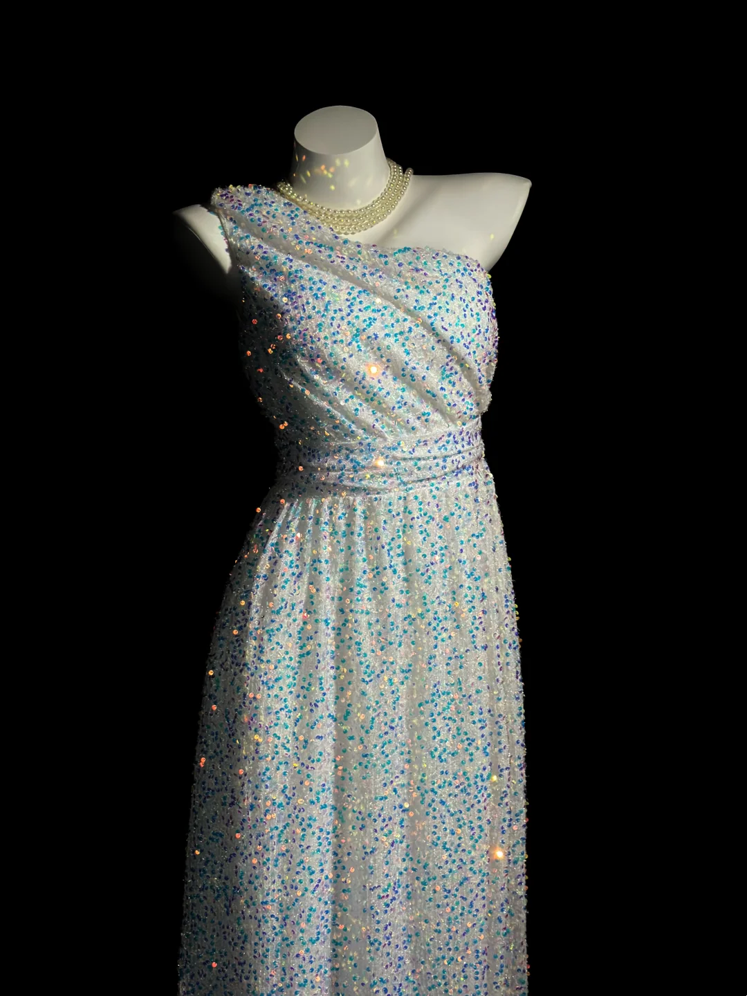 One Shoulder White Sequin Prom Dress Sparkling Formal Party Dress  P527