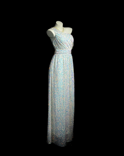 One Shoulder White Sequin Prom Dress Sparkling Formal Party Dress  P527