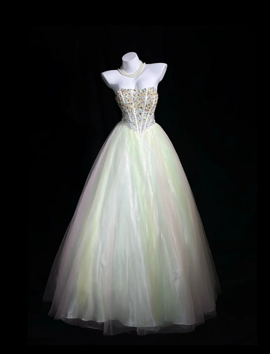 Strapless Colorful Tulle Prom Dress Beaded Evening Dress Princess Birthday Dress  P528