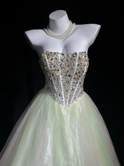 Strapless Colorful Tulle Prom Dress Beaded Evening Dress Princess Birthday Dress  P528