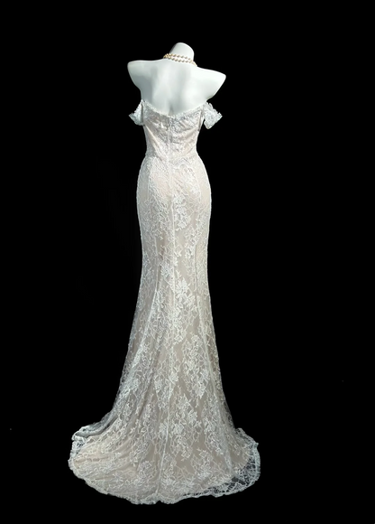 Off The Shoulder Lace Evening Dress Mermaid Wedding Dress For Bridal  P529