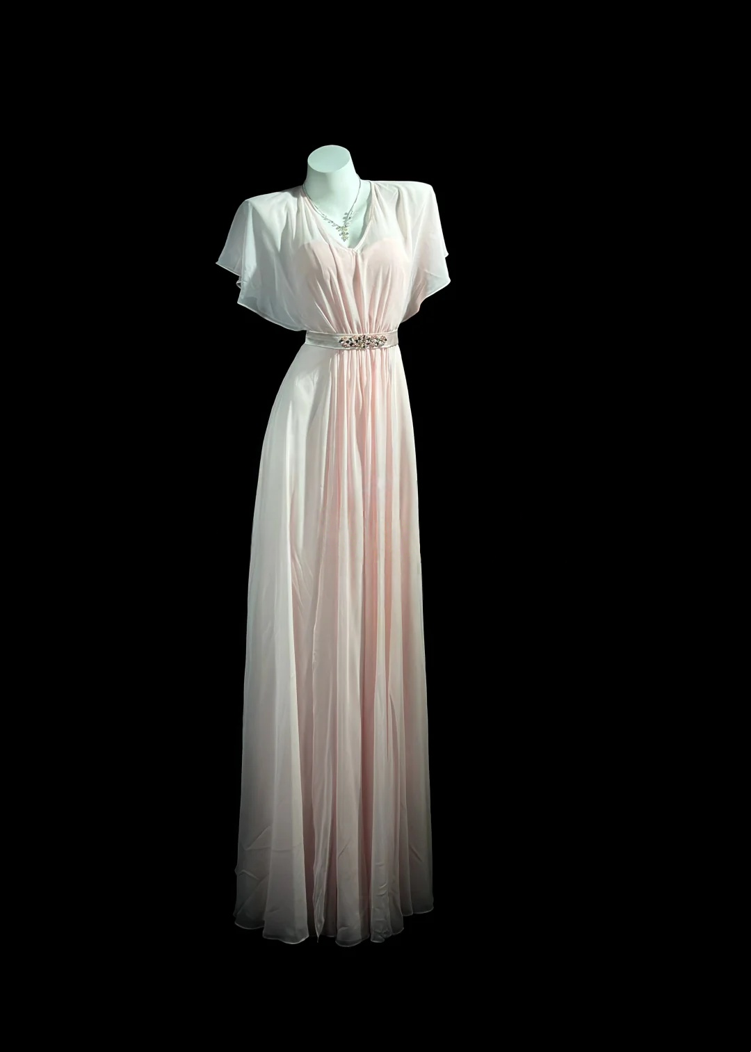 Light Pink Elegant Chiffon Evening Dress Modest Formal Wedding Guest Dress  P530