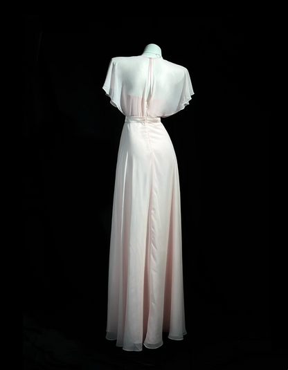 Light Pink Elegant Chiffon Evening Dress Modest Formal Wedding Guest Dress  P530