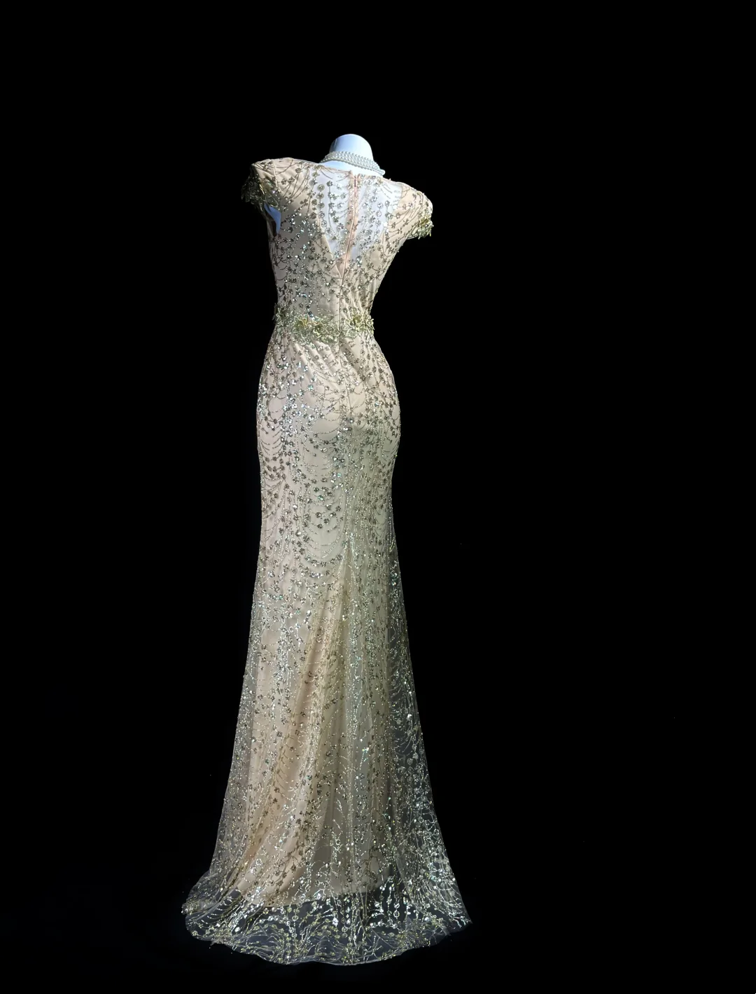 Gold Sequin Lace Mermaid Prom Dress Modest Formal Evening Party Dress  P531