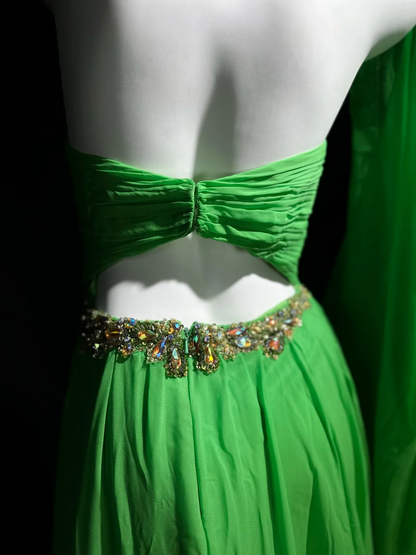 Sweetheart Green Chiffon Prom Dress Beaded Formal Party Dress  P532