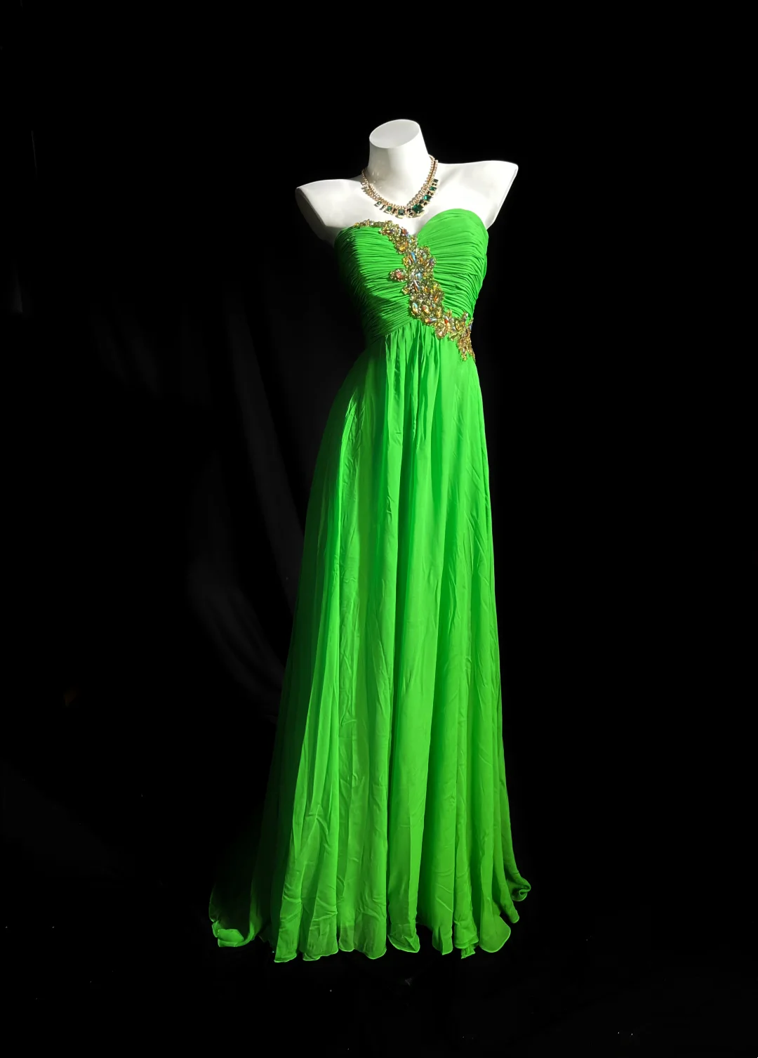 Sweetheart Green Chiffon Prom Dress Beaded Formal Party Dress  P532