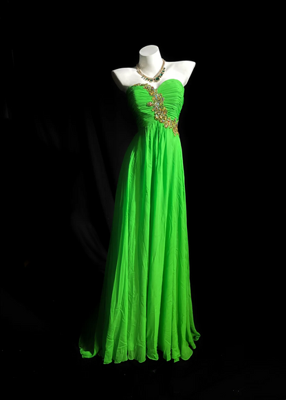 Sweetheart Green Chiffon Prom Dress Beaded Formal Party Dress  P532