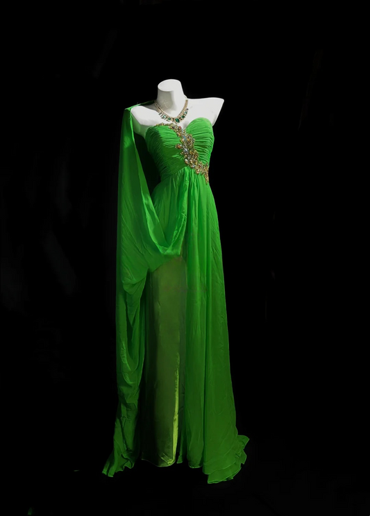 Sweetheart Green Chiffon Prom Dress Beaded Formal Party Dress  P532