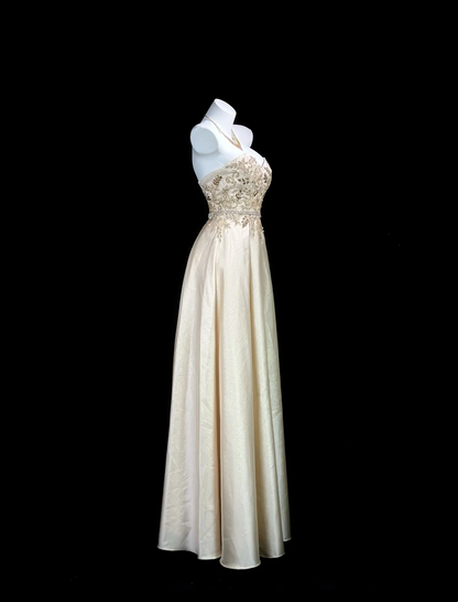 Sweetheart Gold A Line Prom Dress Appliques Formal Evening Dress  P533