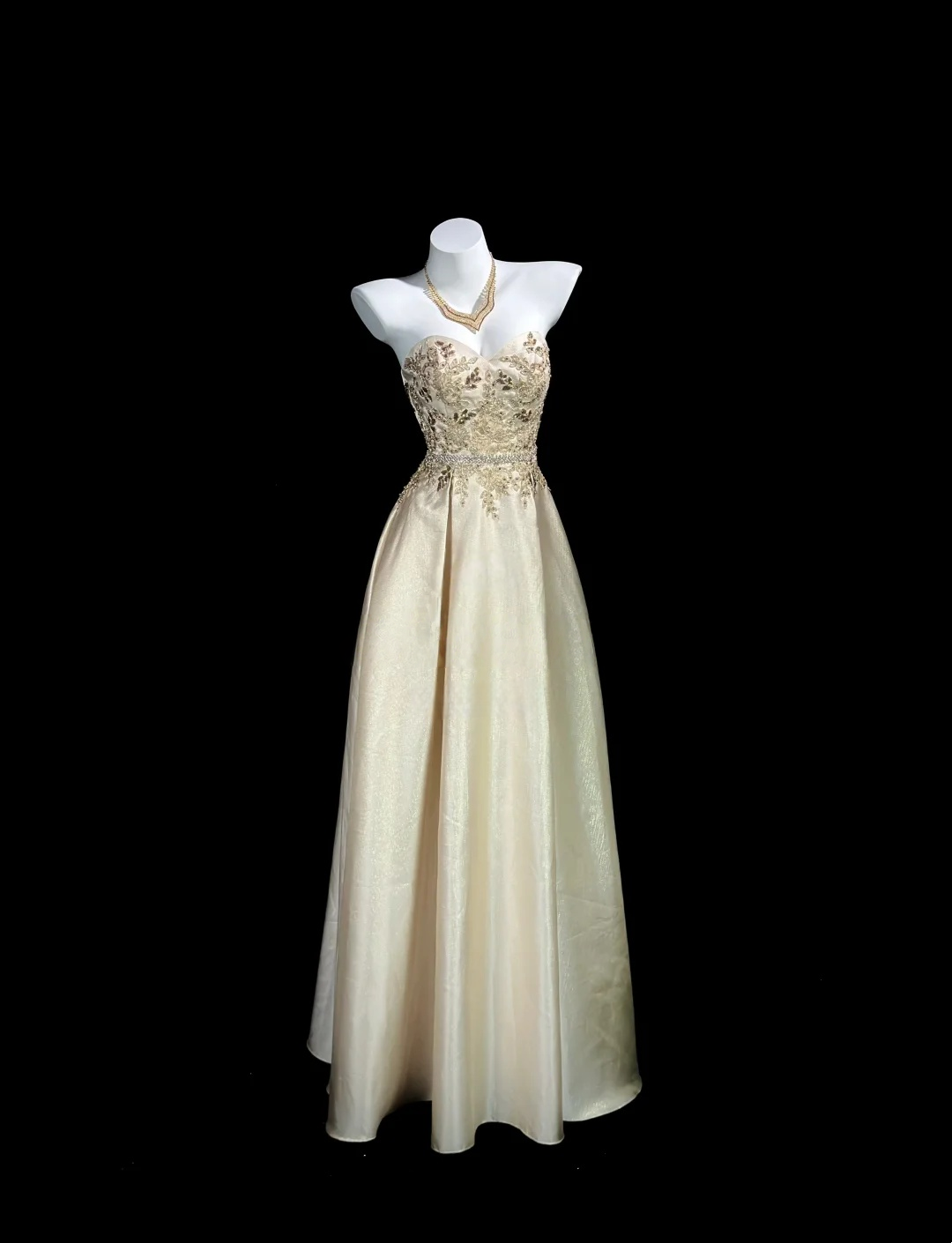 Sweetheart Gold A Line Prom Dress Appliques Formal Evening Dress  P533