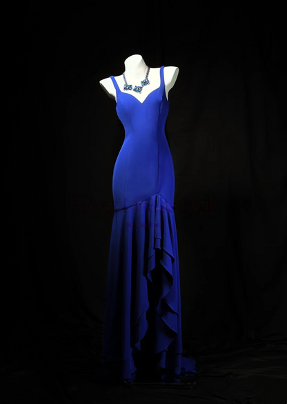 Royal Blue Mermaid Prom Dress Ruffled Slit Evening Dress  P534