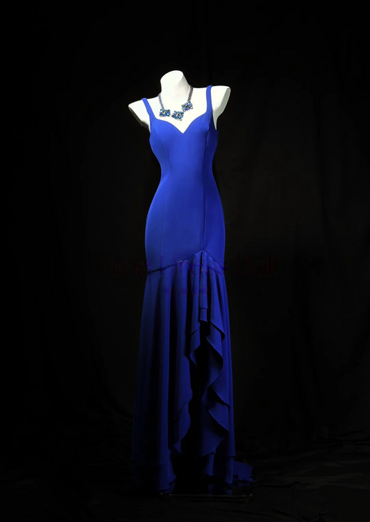 Royal Blue Mermaid Prom Dress Ruffled Slit Evening Dress  P534