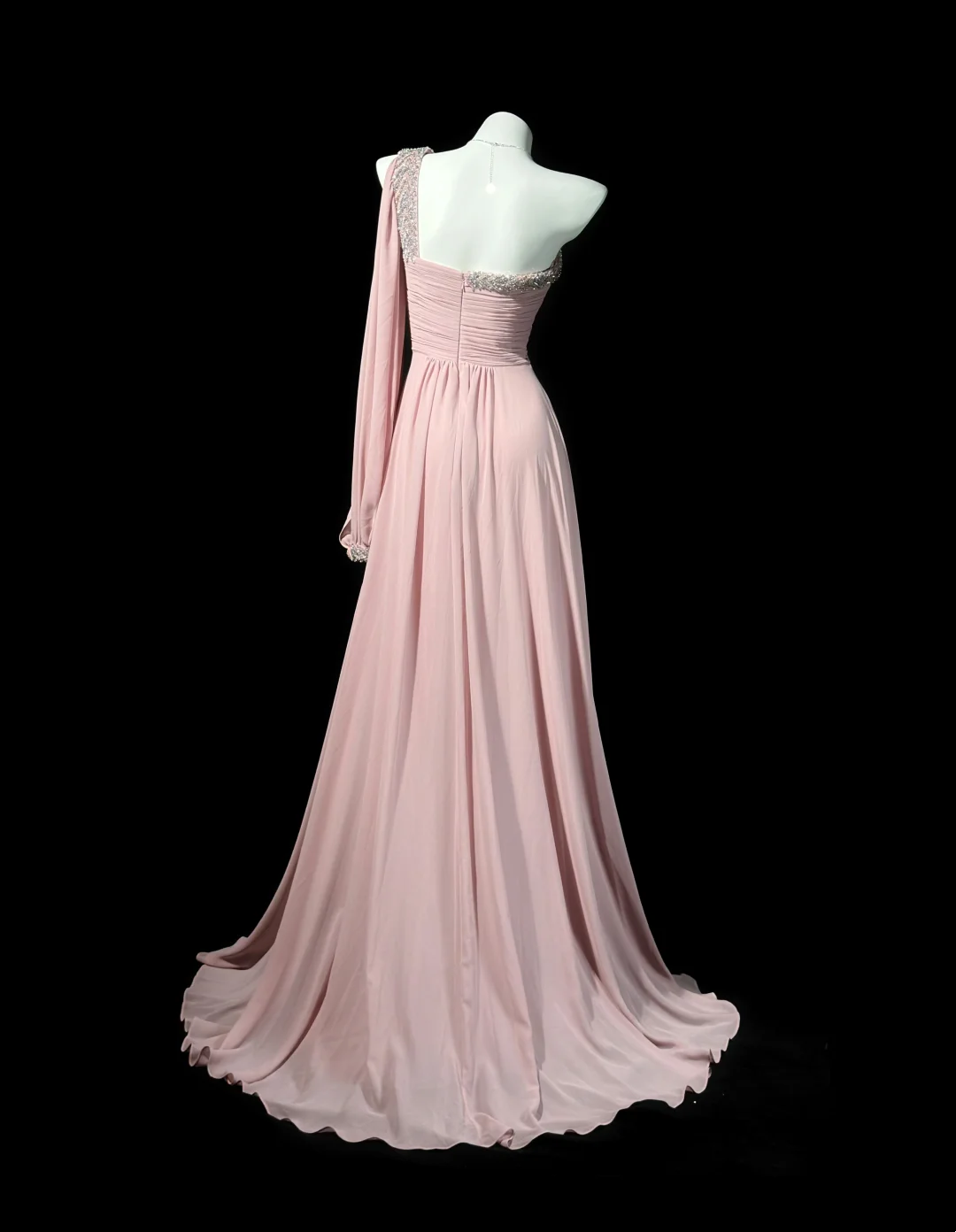One Shoulder Pink Chiffon Prom Dress Formal Wedding Guest Dress  P536