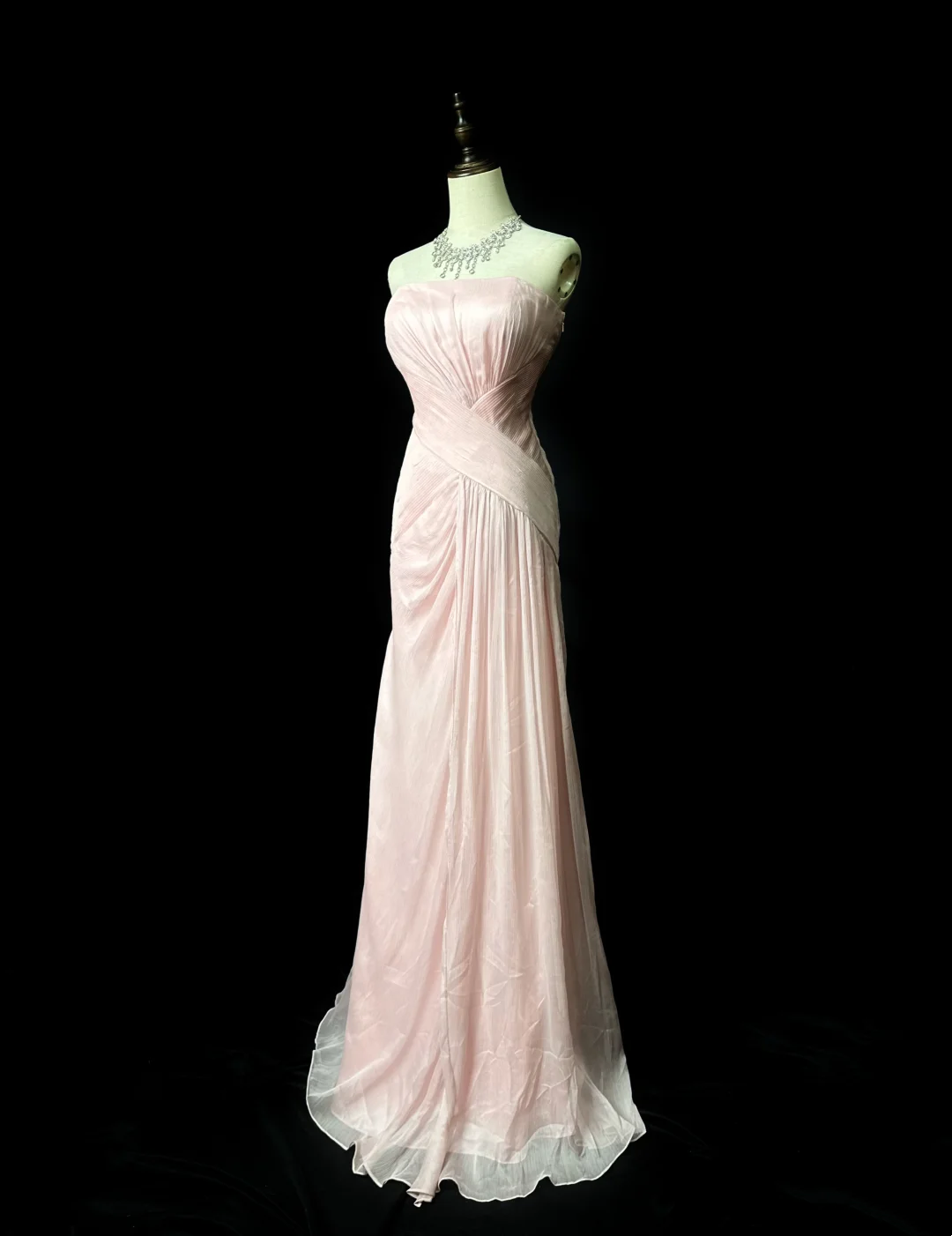 Strapless A Line Pink Chiffon Prom Dress Wedding Guest Dress  P538