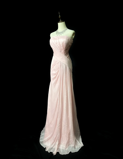 Strapless A Line Pink Chiffon Prom Dress Wedding Guest Dress  P538