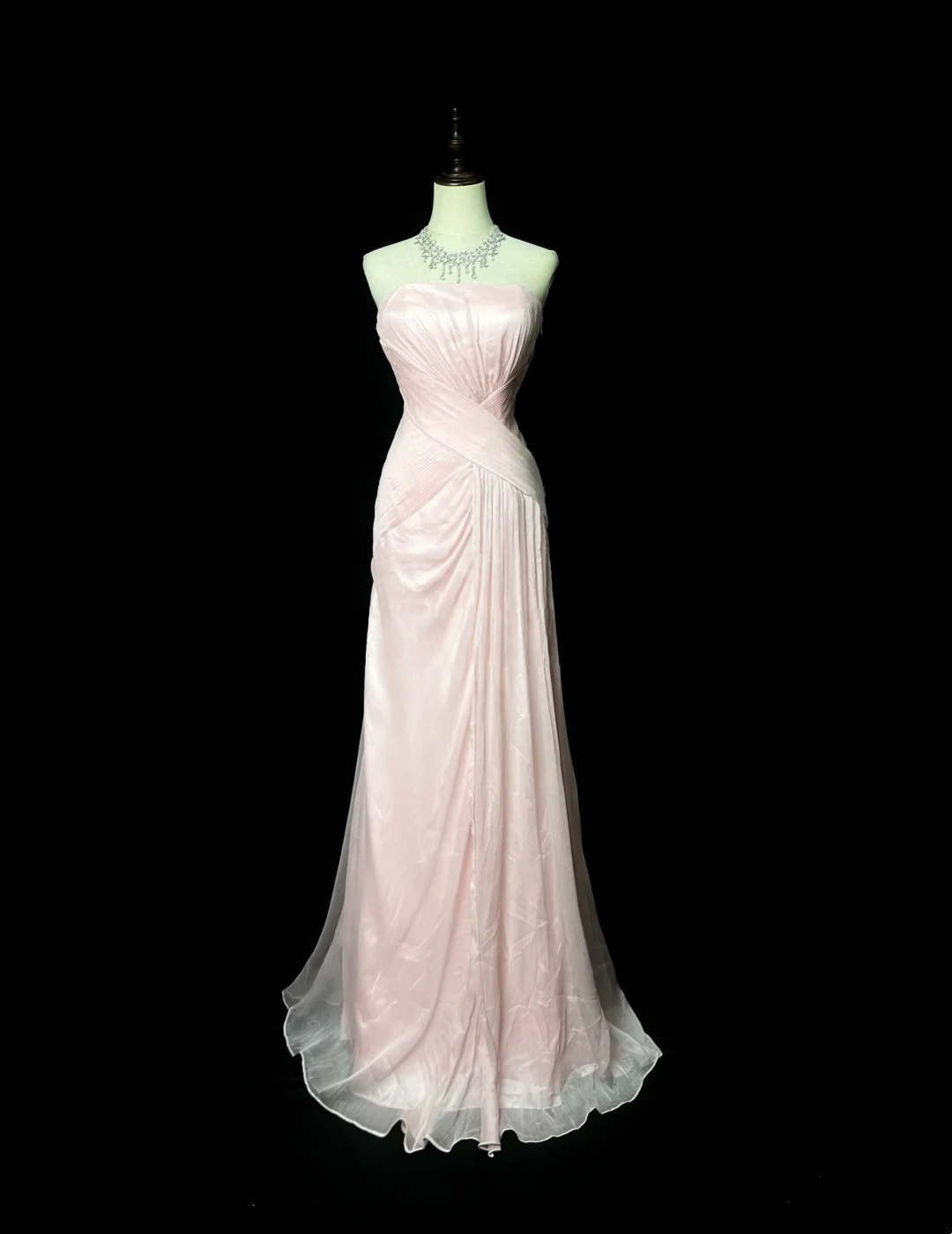 Strapless A Line Pink Chiffon Prom Dress Wedding Guest Dress  P538