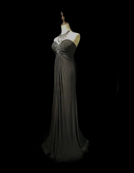 Sweetheart Black Chiffon Prom Dress Beaded Evening Dress  P539