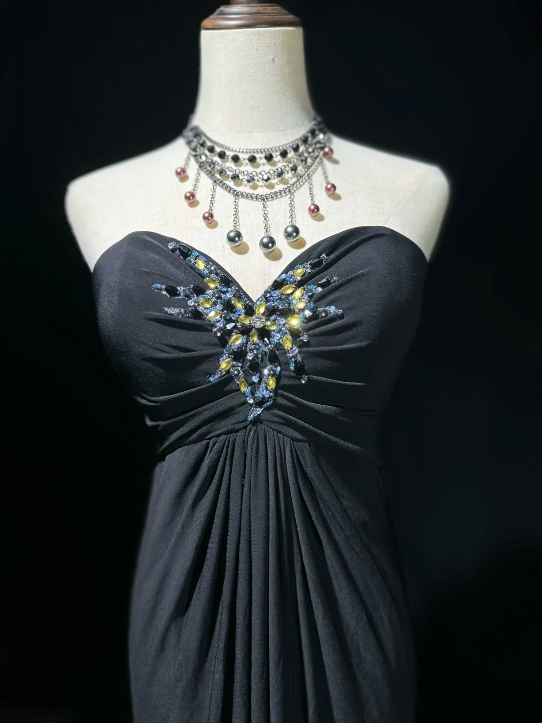 Sweetheart Black Chiffon Prom Dress Beaded Evening Dress  P539