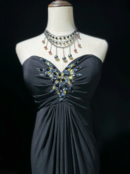 Sweetheart Black Chiffon Prom Dress Beaded Evening Dress  P539