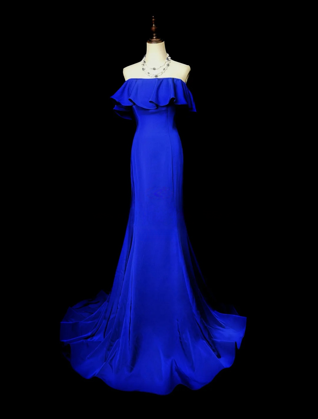 Off The Shoulder Royal Blue Mermaid Prom Dress Ruffled Evening Dress  P540