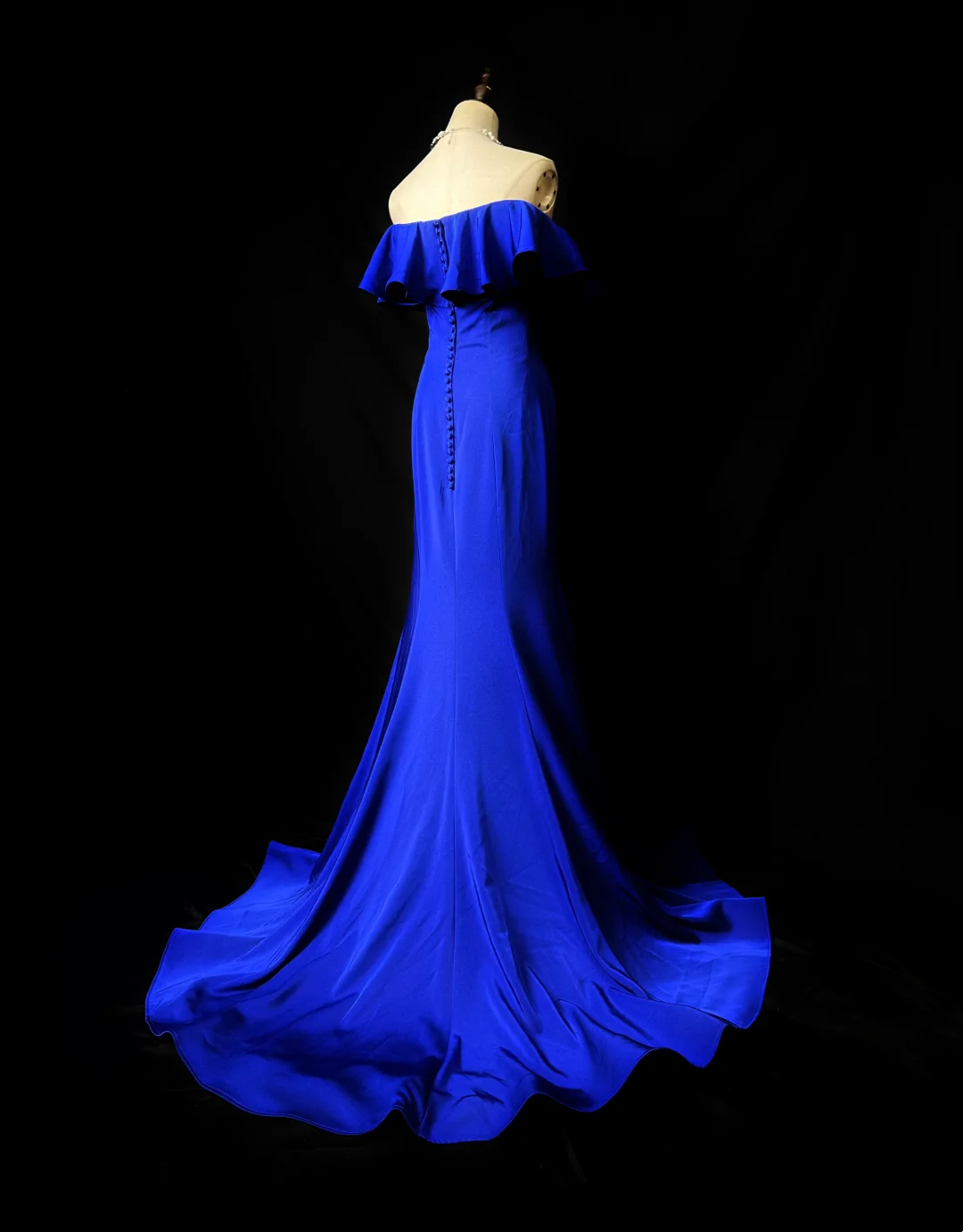 Off The Shoulder Royal Blue Mermaid Prom Dress Ruffled Evening Dress  P540