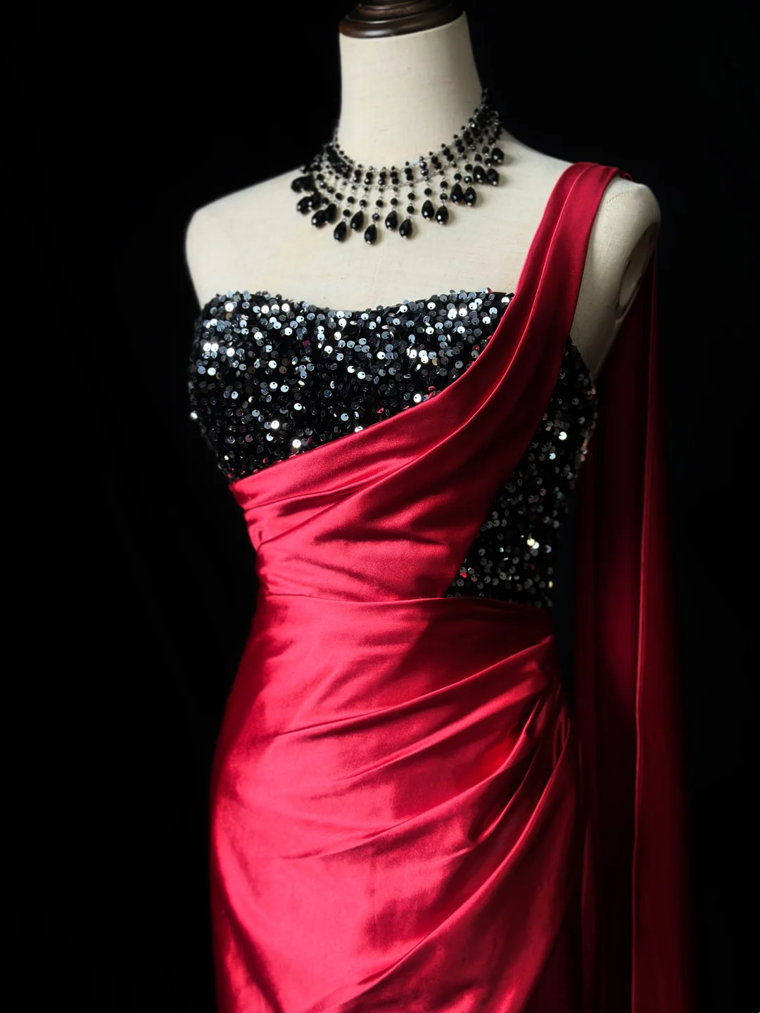 One Shoulder Red Mermaid Satin Prom Dress Elegant Formal Evening Dress  P541