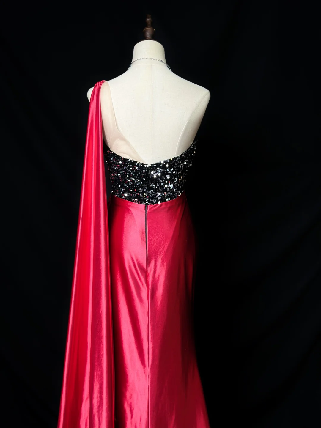 One Shoulder Red Mermaid Satin Prom Dress Elegant Formal Evening Dress  P541