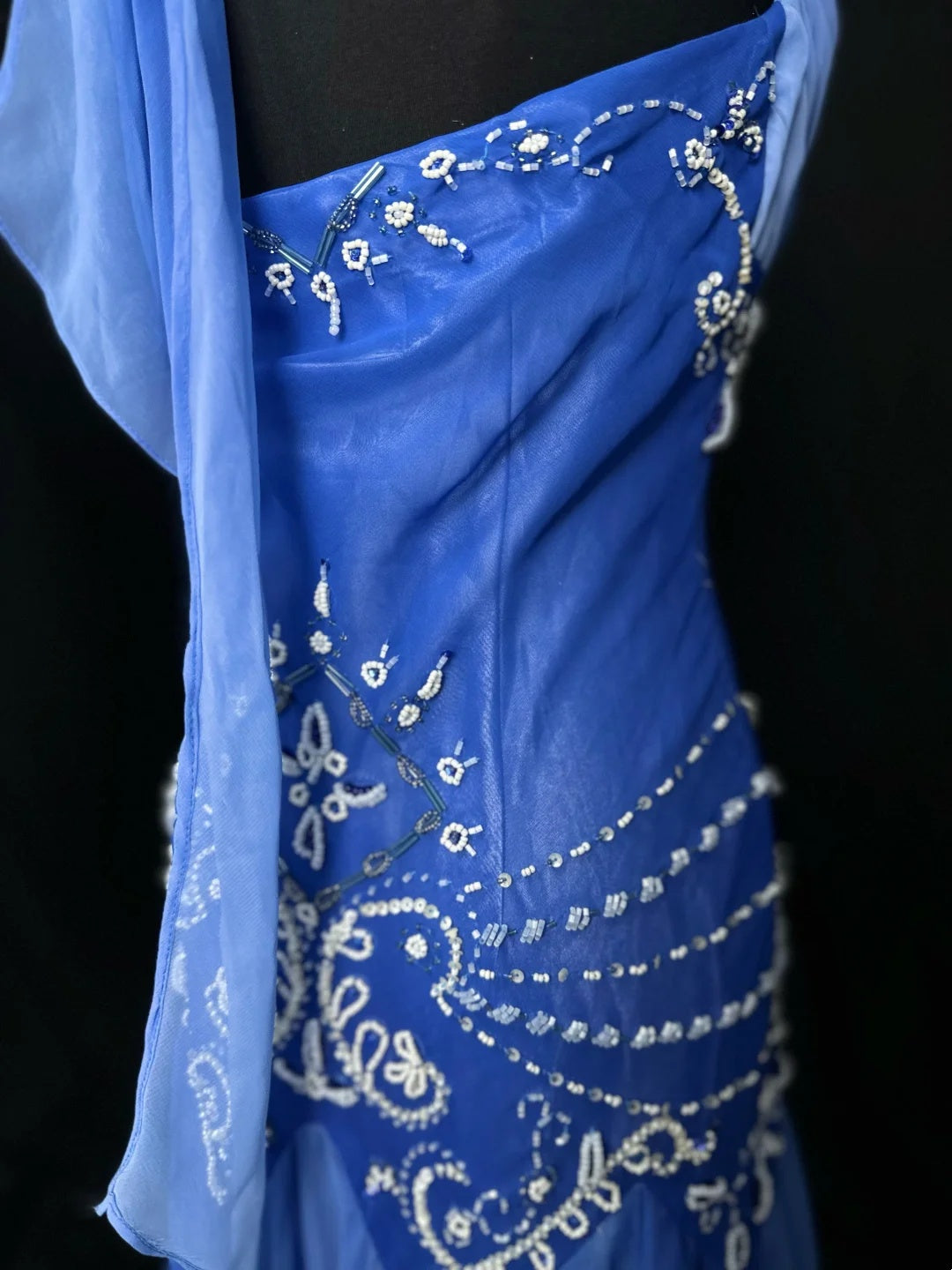 Halter Blue Chiffon Beaded Prom Dress Ruffled Formal Dress  P543