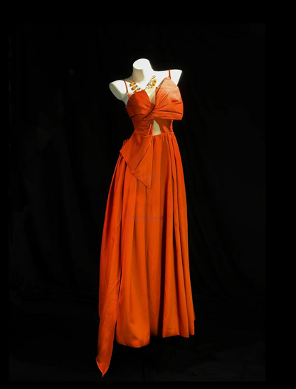 Spaghetti Straps A Line Orange Prom Dress Formal Evening Dress For Teens  P545