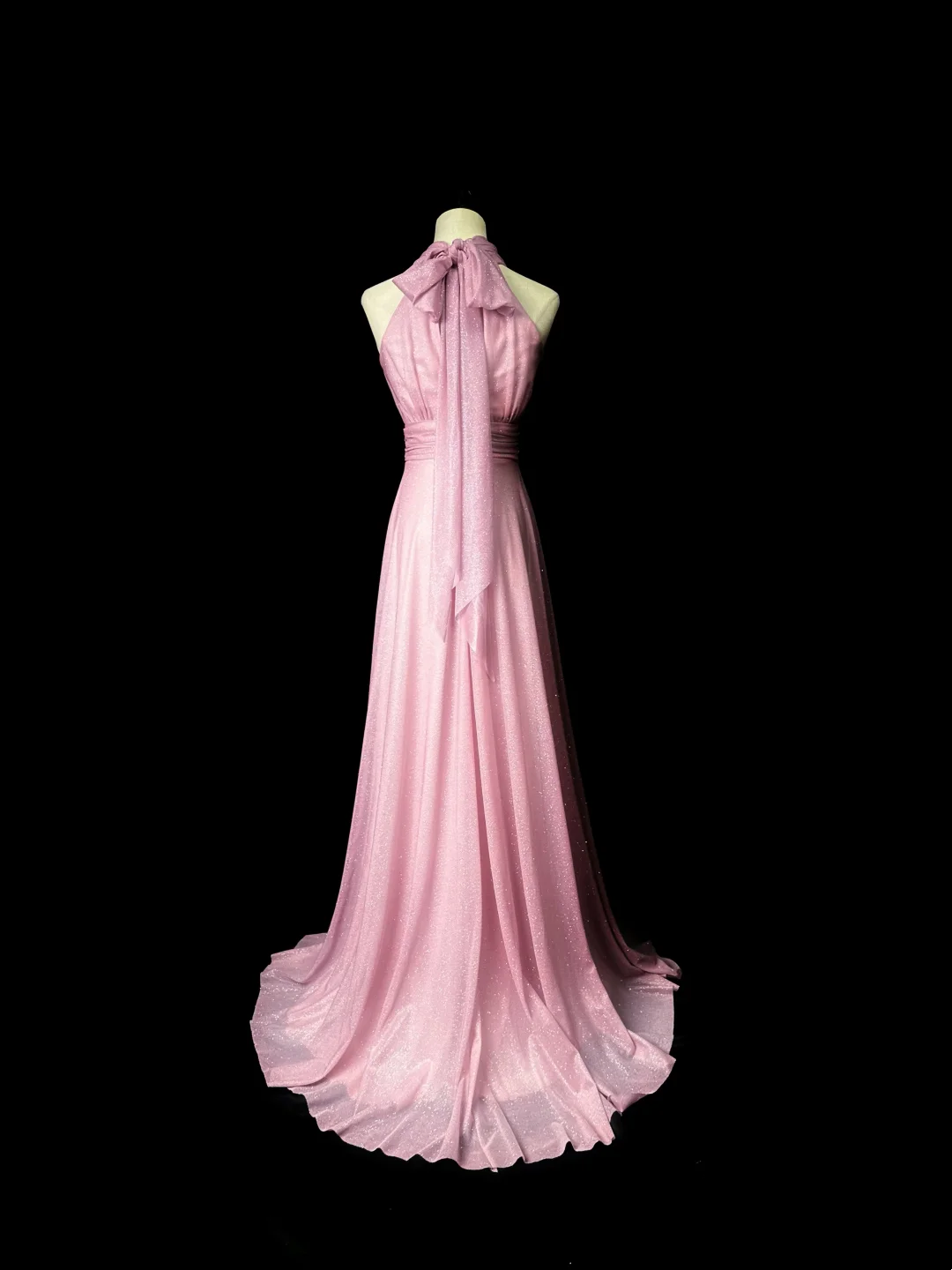Halter Pink A Line Prom Dress Modest Shiny Formal Party Dress  P547