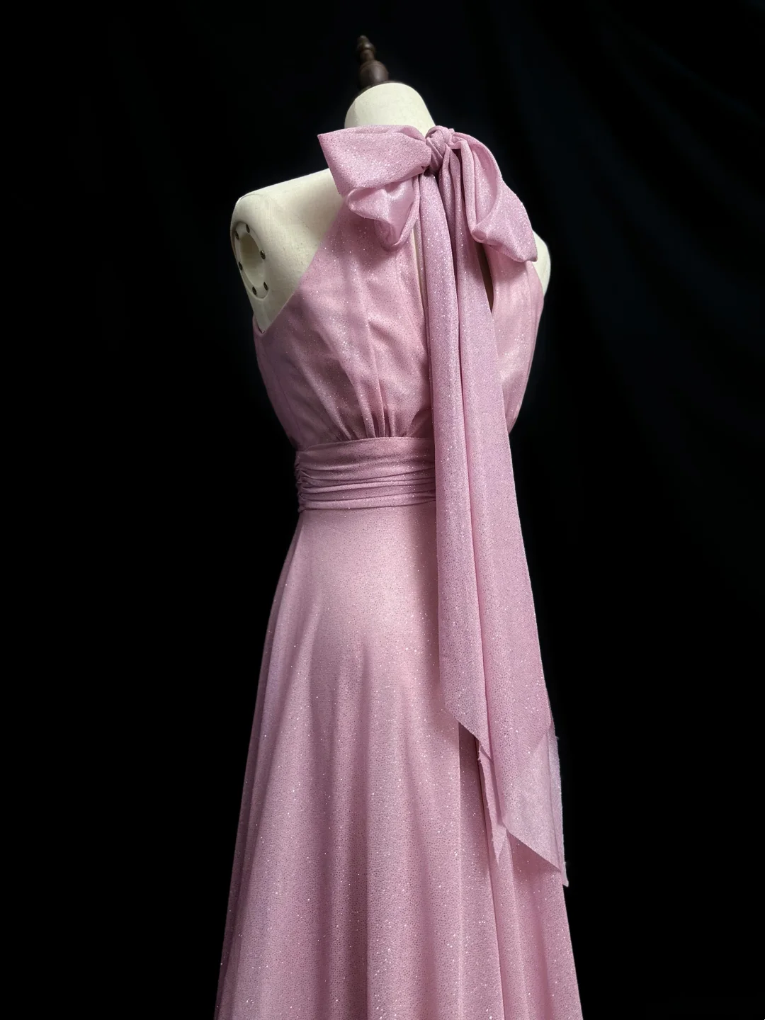 Halter Pink A Line Prom Dress Modest Shiny Formal Party Dress  P547