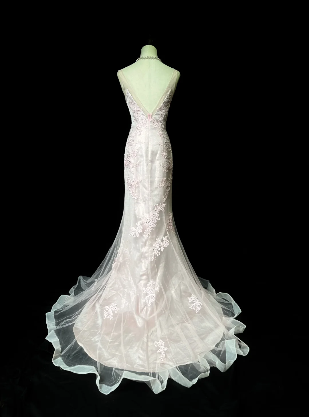 V Neck Pink Mermaid Prom Dress Appliques Evening Dress  P548