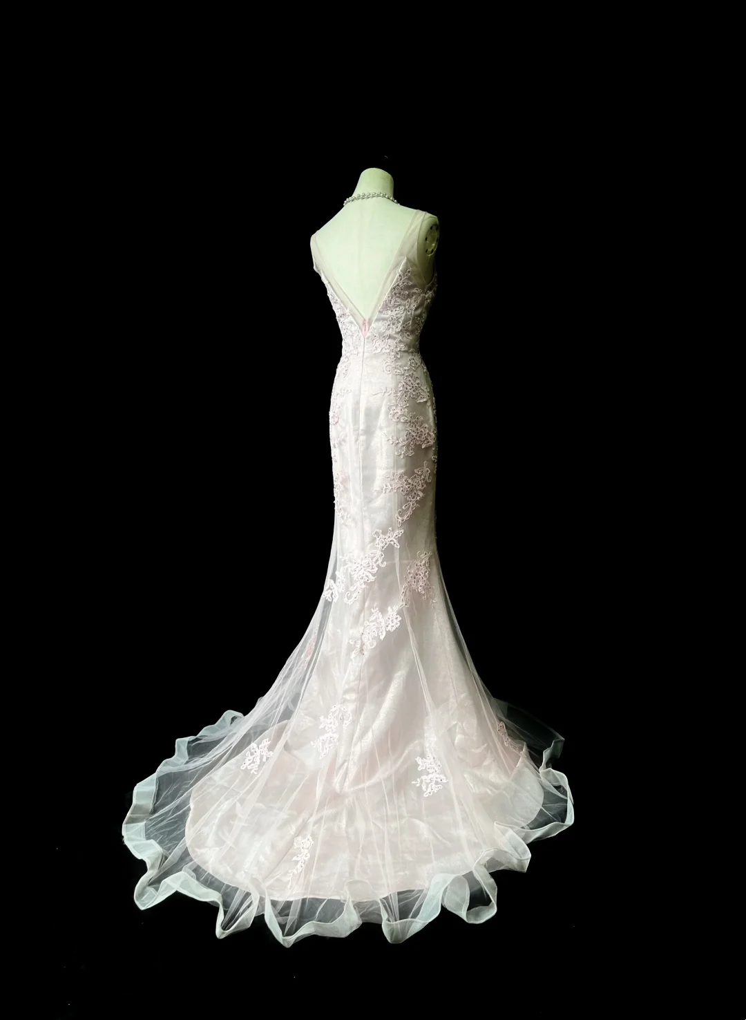 V Neck Pink Mermaid Prom Dress Appliques Evening Dress  P548