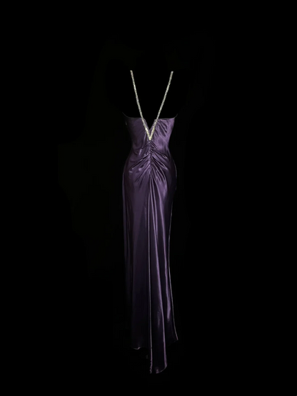 Purple Sheath Satin Prom Dress Sheath Formal Evening Dress  P55