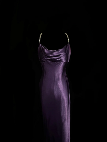 Purple Sheath Satin Prom Dress Sheath Formal Evening Dress  P55