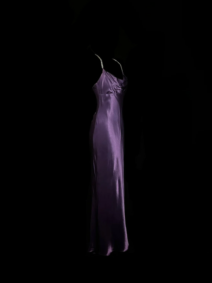 Purple Sheath Satin Prom Dress Sheath Formal Evening Dress  P55