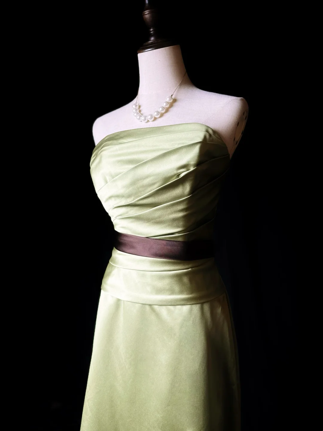 Strapless Green Satin Prom Dress A Line Formal Evening Dress  P551