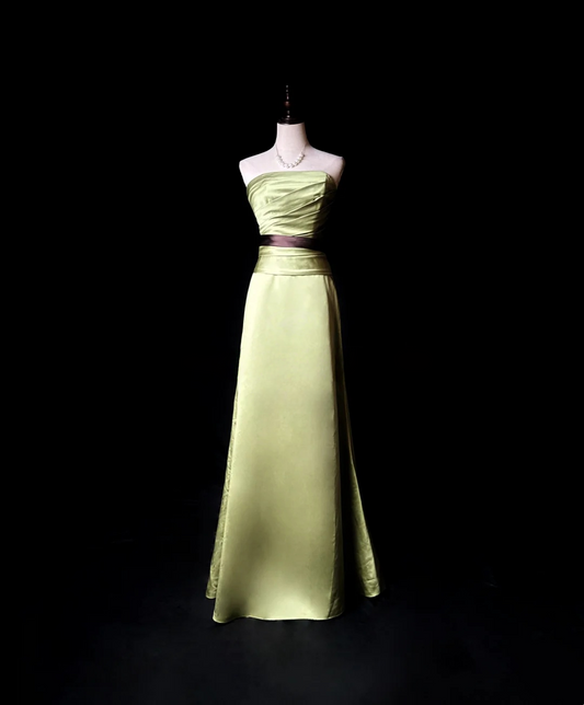 Strapless Green Satin Prom Dress A Line Formal Evening Dress  P551